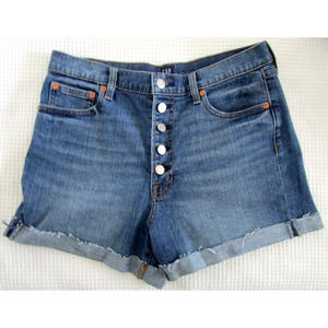 Gap High Rise 4" Short Women's Size 30 Blue Rolled Cuff Button Fly Denim Shorts